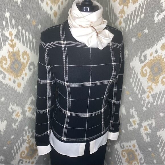 Ralph Lauren Collection Italian Black & Ivory Plaid Cashmere Crewneck Sweater - Picture 9 of 16